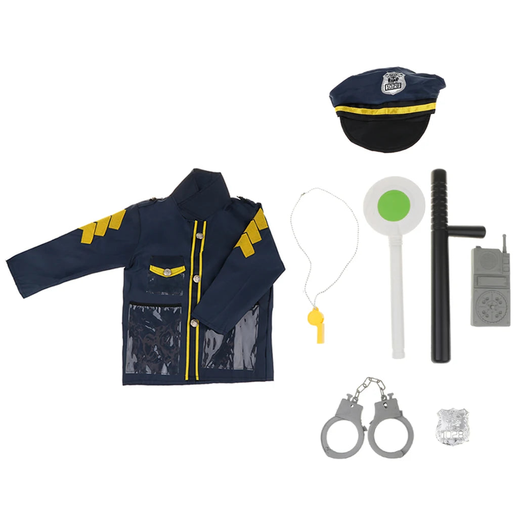 Kid Toy Policeman Uniform Hat Costume & Handcuff