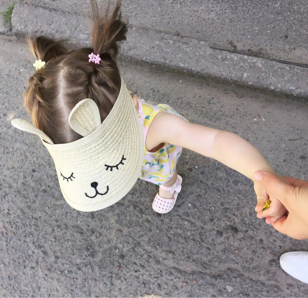 토끼 아기 모자 여름 밀짚 접이식 바이저