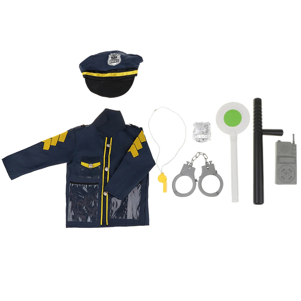 Kid Toy Policeman Uniform Hat Costume & Handcuff