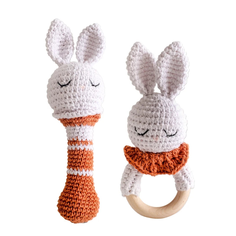 토끼 아기 Teether 동물 크로 셰 뜨개질 딸랑이 음악 벨