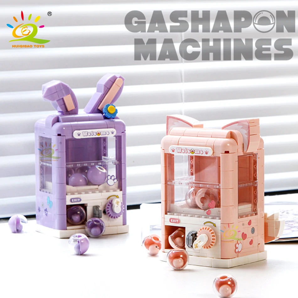 HUIQIBAO 소녀 DIY 여우/토끼 Gashapon 게임 기계 미니 빌딩 블록 세트 장식 모델 벽돌 장난감 어린이 성인