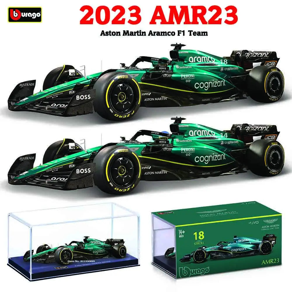 Bbugo 1:43 F1 Aston Martin Aramco F1 팀 AMR23 2023 #14 Alonso #18 Stroll 합금 자동차 다이캐스트 모델