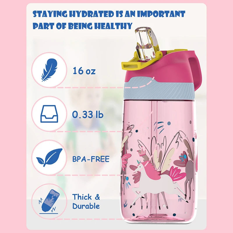 BPA FREE 트라이탄 원터치 플립캡 물병(밀짚 포함) 450ml