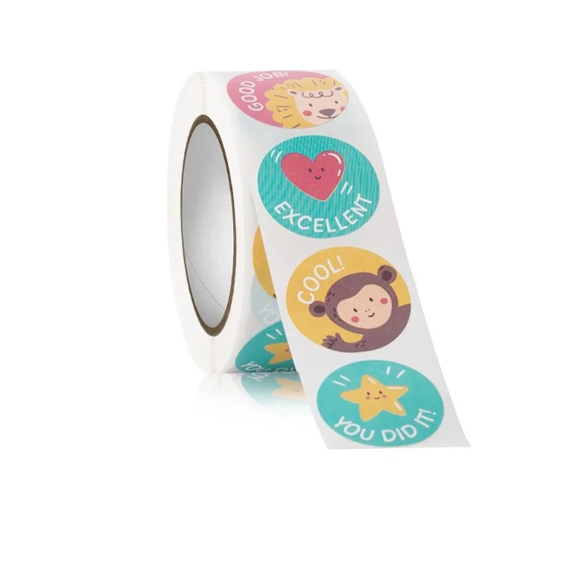 100-500 Pcs 1inch/2.5cm Animal Good Job Cool Stickers Roll