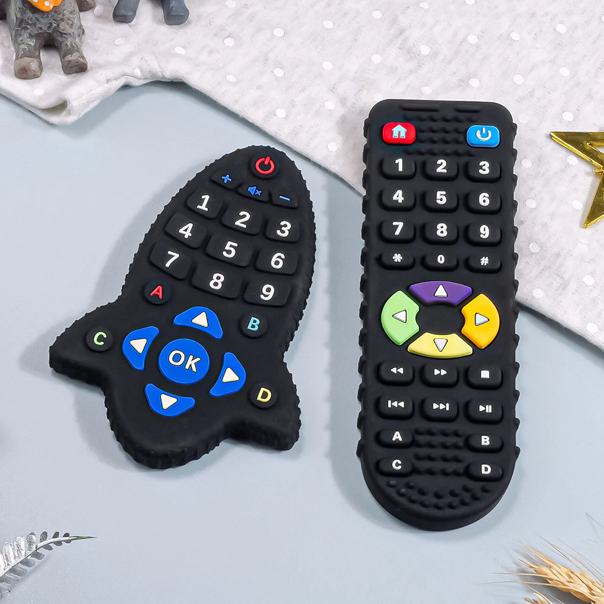 BPA 무료 아기 실리콘 Teether 장난감 원격 제어