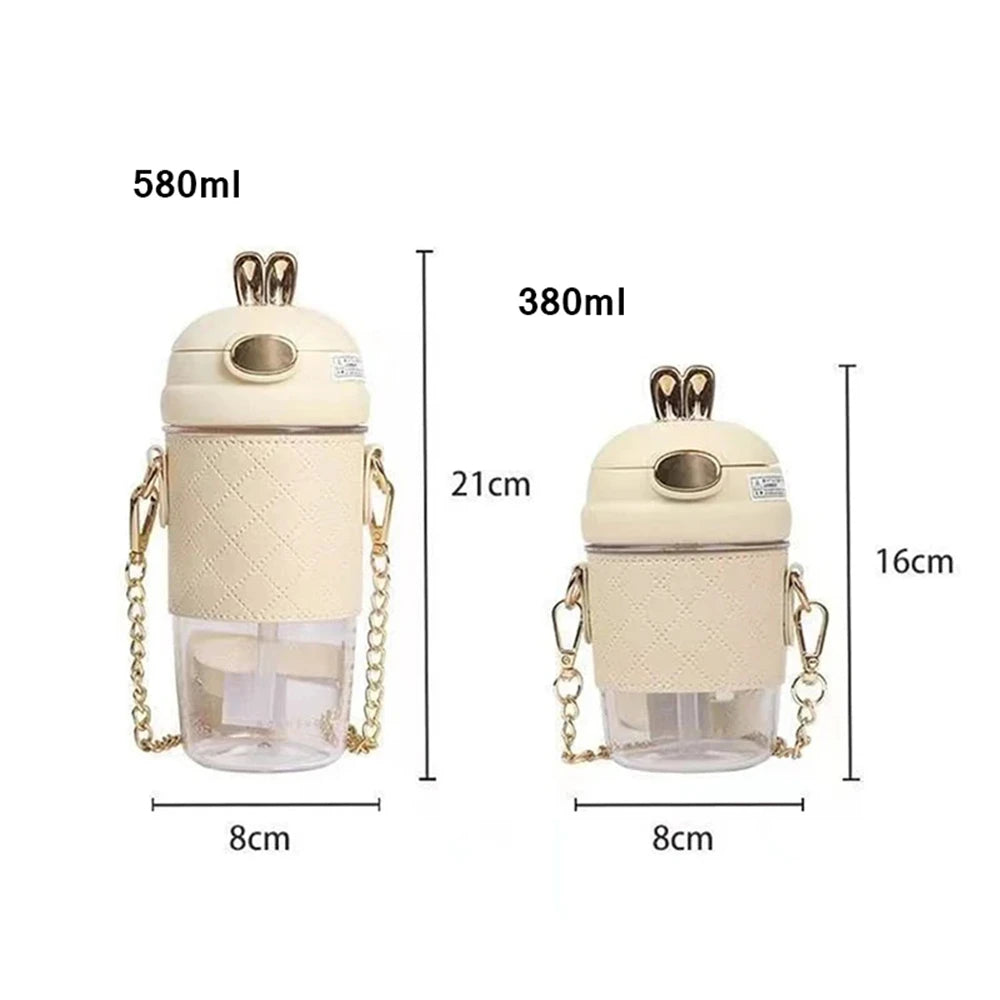 BPAフリーのかわいいウサギ耳プラスチックウォーターボトル(ストロー付き)