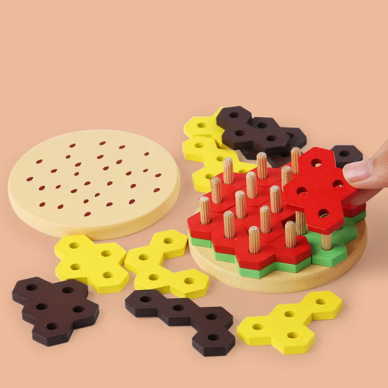 Hamburger Building Blocks Wooden Geometric Sorting and Stacking