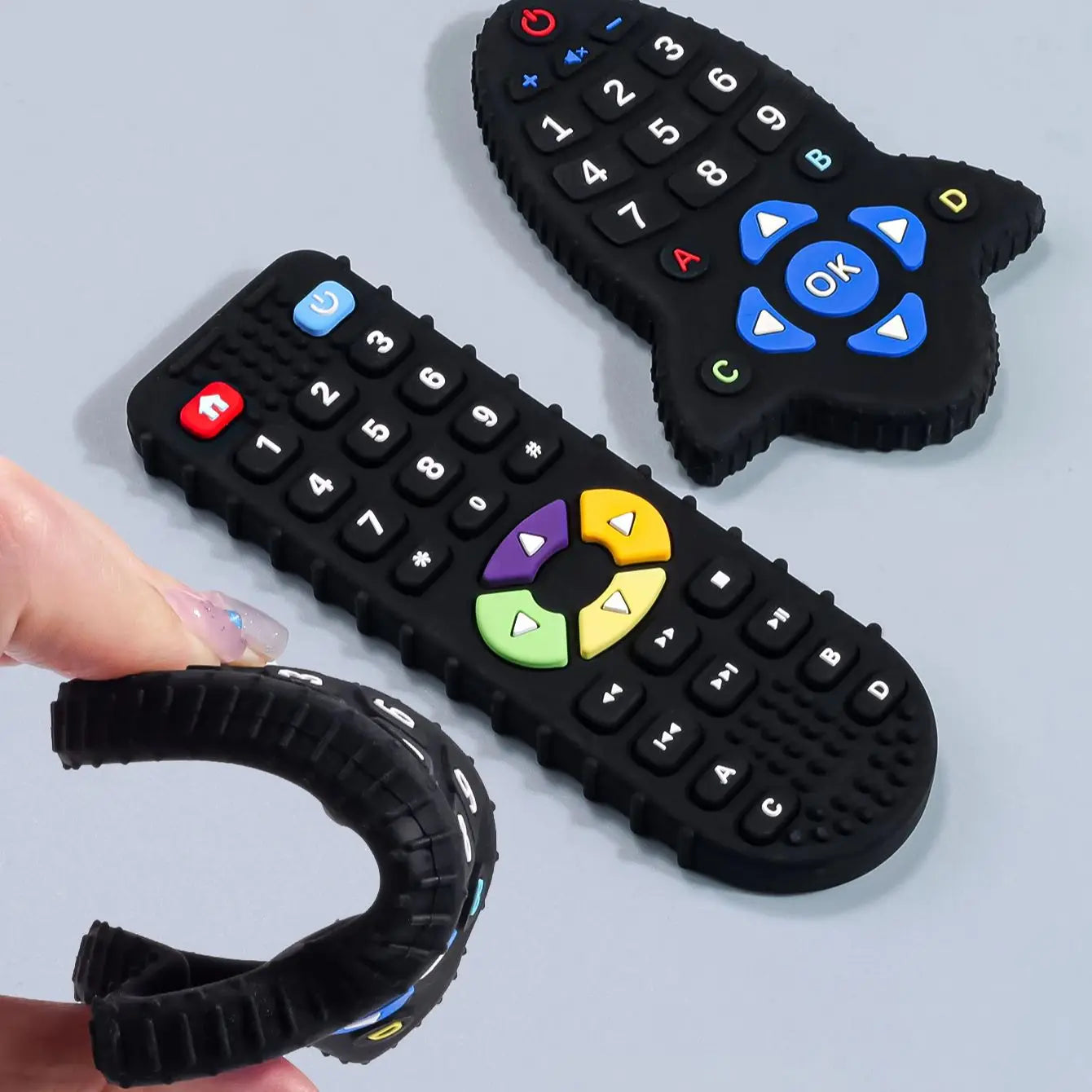 BPA 무료 아기 실리콘 Teether 장난감 원격 제어