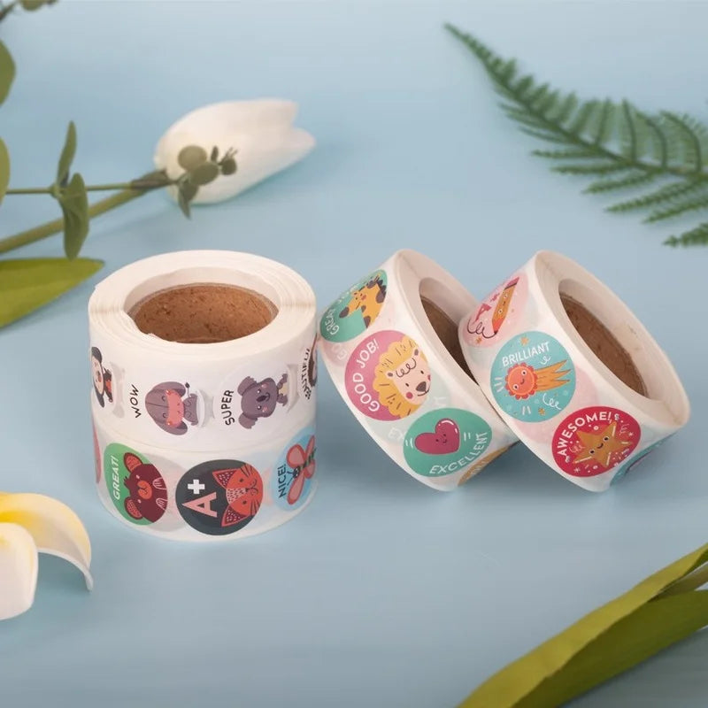 100-500 Pcs 1inch/2.5cm Animal Good Job Cool Stickers Roll