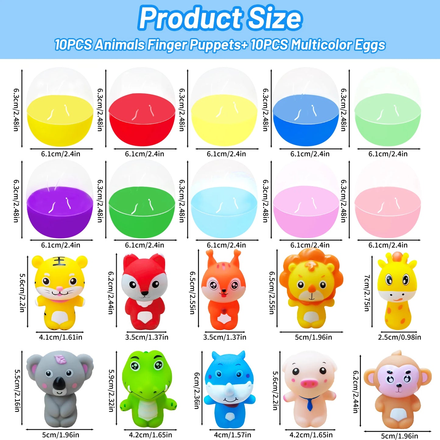 10PCS 부드러운 고무 동물 손가락 인형