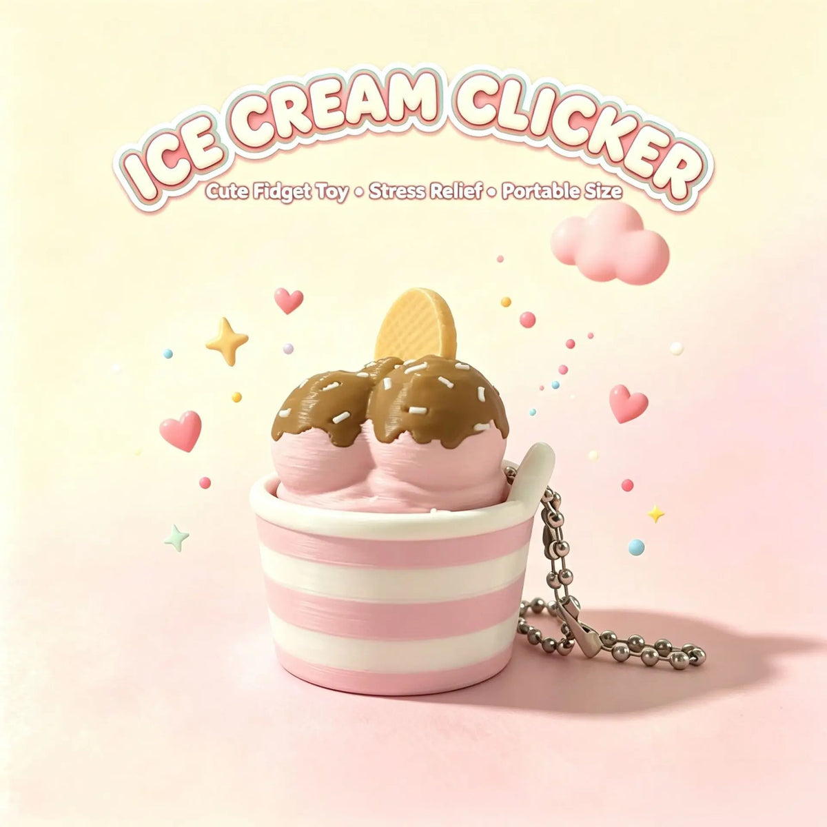 Ice Cream Cup Clicker Keychain