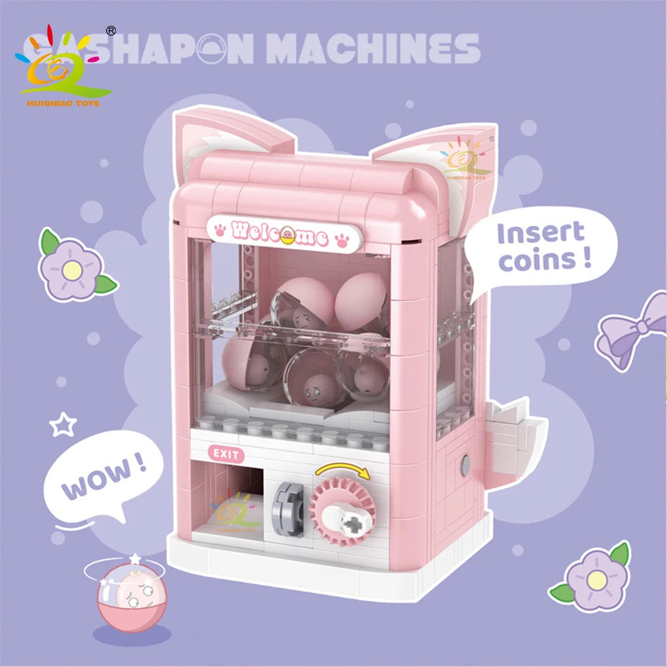 HUIQIBAO 소녀 DIY 여우/토끼 Gashapon 게임 기계 미니 빌딩 블록 세트 장식 모델 벽돌 장난감 어린이 성인