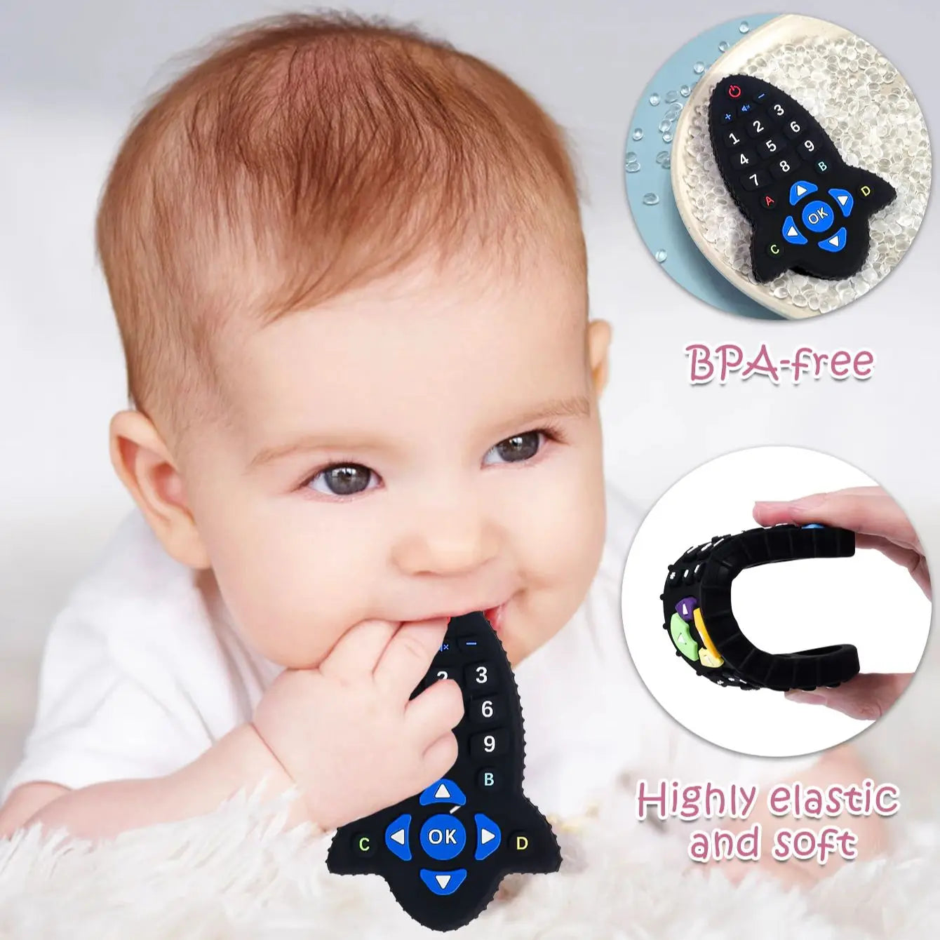 BPA 무료 아기 실리콘 Teether 장난감 원격 제어