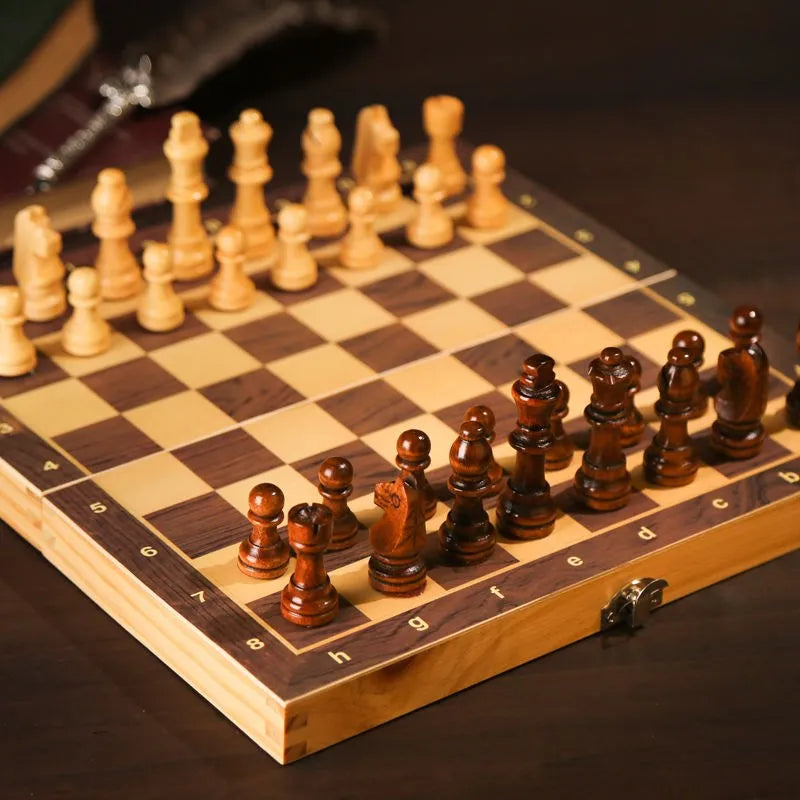 Large Magnetic Wooden Folding Chess Set Felted Game Board 39cm*39cm