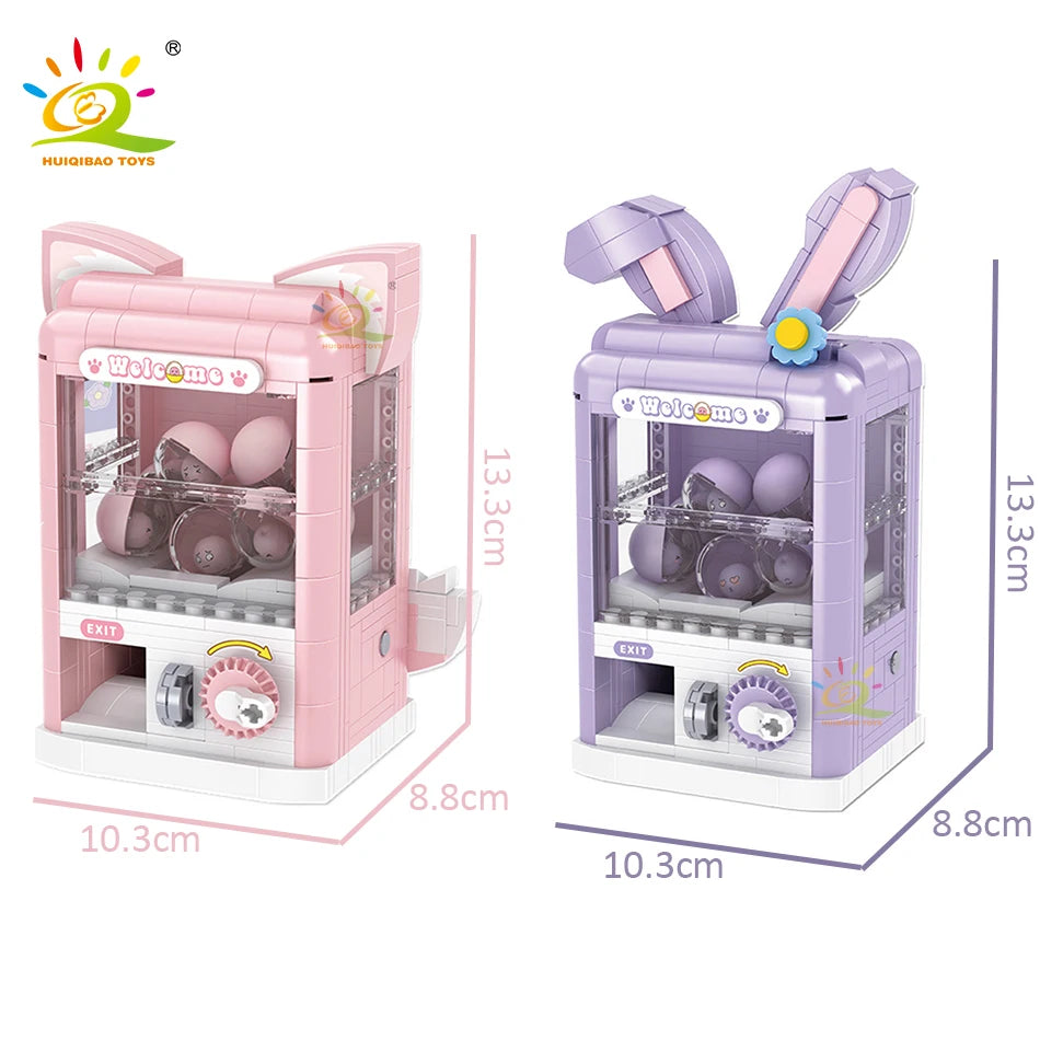 HUIQIBAO 소녀 DIY 여우/토끼 Gashapon 게임 기계 미니 빌딩 블록 세트 장식 모델 벽돌 장난감 어린이 성인