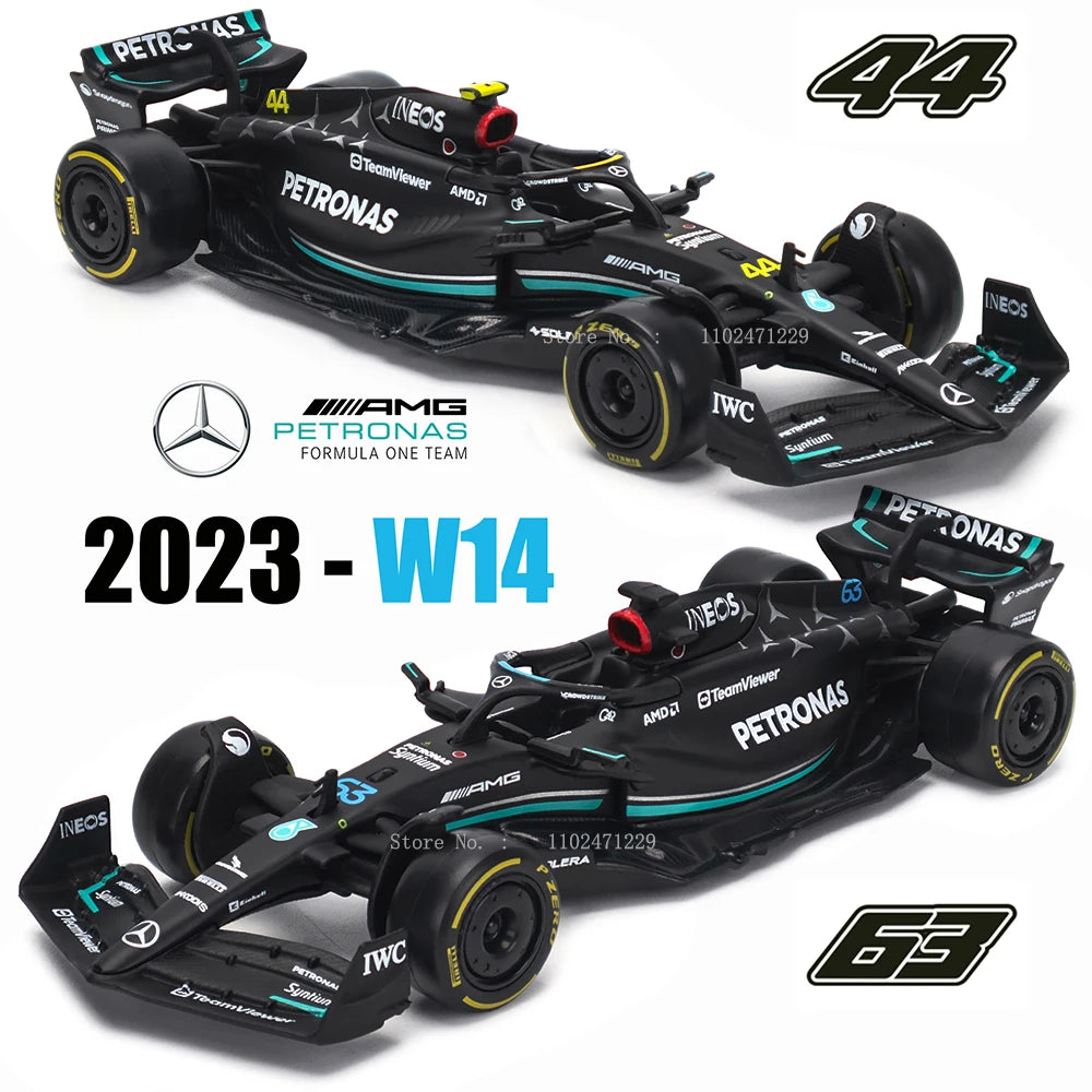 부라고 1:43 메르세데스-AMG 페트로나스 F1 팀 W14 2023 #44 해밀턴 #63 조지 러셀 합금 자동차 다이캐스트