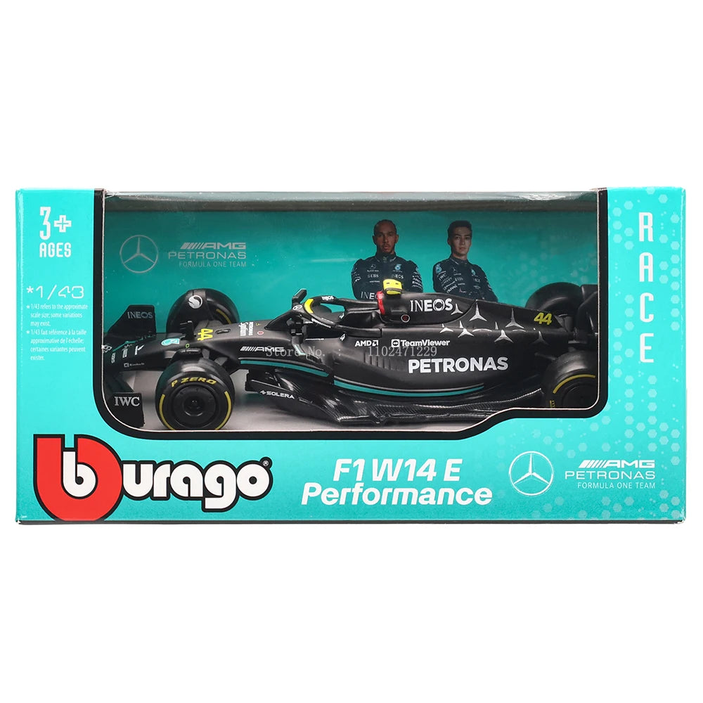 부라고 1:43 메르세데스-AMG 페트로나스 F1 팀 W14 2023 #44 해밀턴 #63 조지 러셀 합금 자동차 다이캐스트