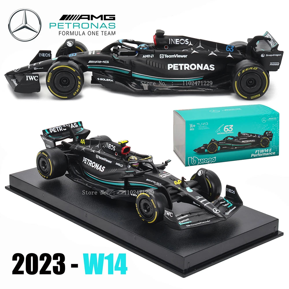 Bburago 1:43 W14 2023 44# ハミルトン メルセデス AMG ペトロナス F1 チーム #63 ラッセル 合金車 ダイキャストカー