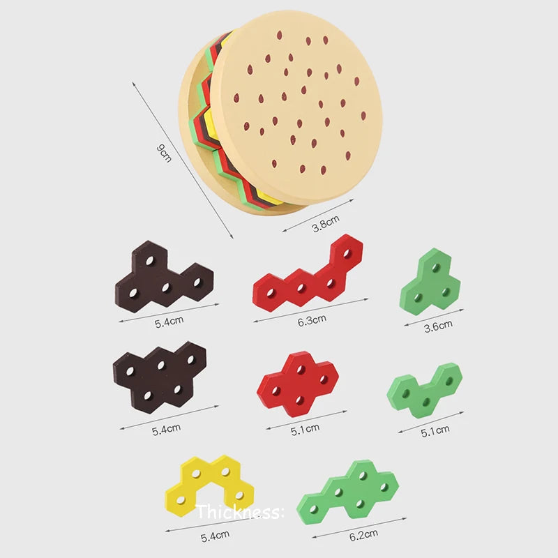 Hamburger Building Blocks Wooden Geometric Sorting and Stacking