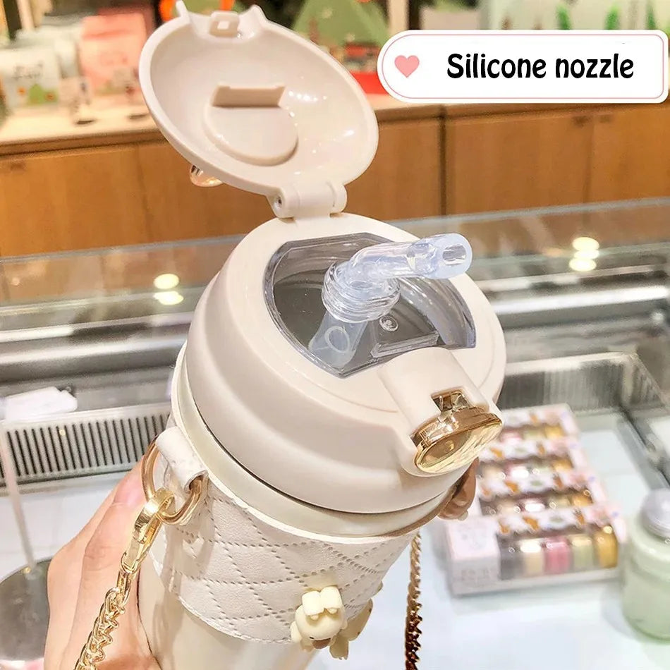 BPAフリーのかわいいウサギ耳プラスチックウォーターボトル(ストロー付き)