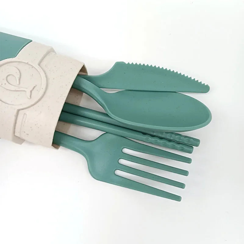 Wheat Straw Tableware Cutlery Set With Carrying Box
