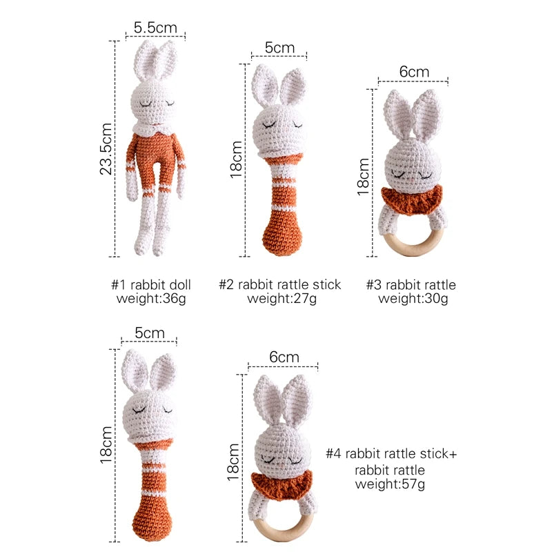토끼 아기 Teether 동물 크로 셰 뜨개질 딸랑이 음악 벨