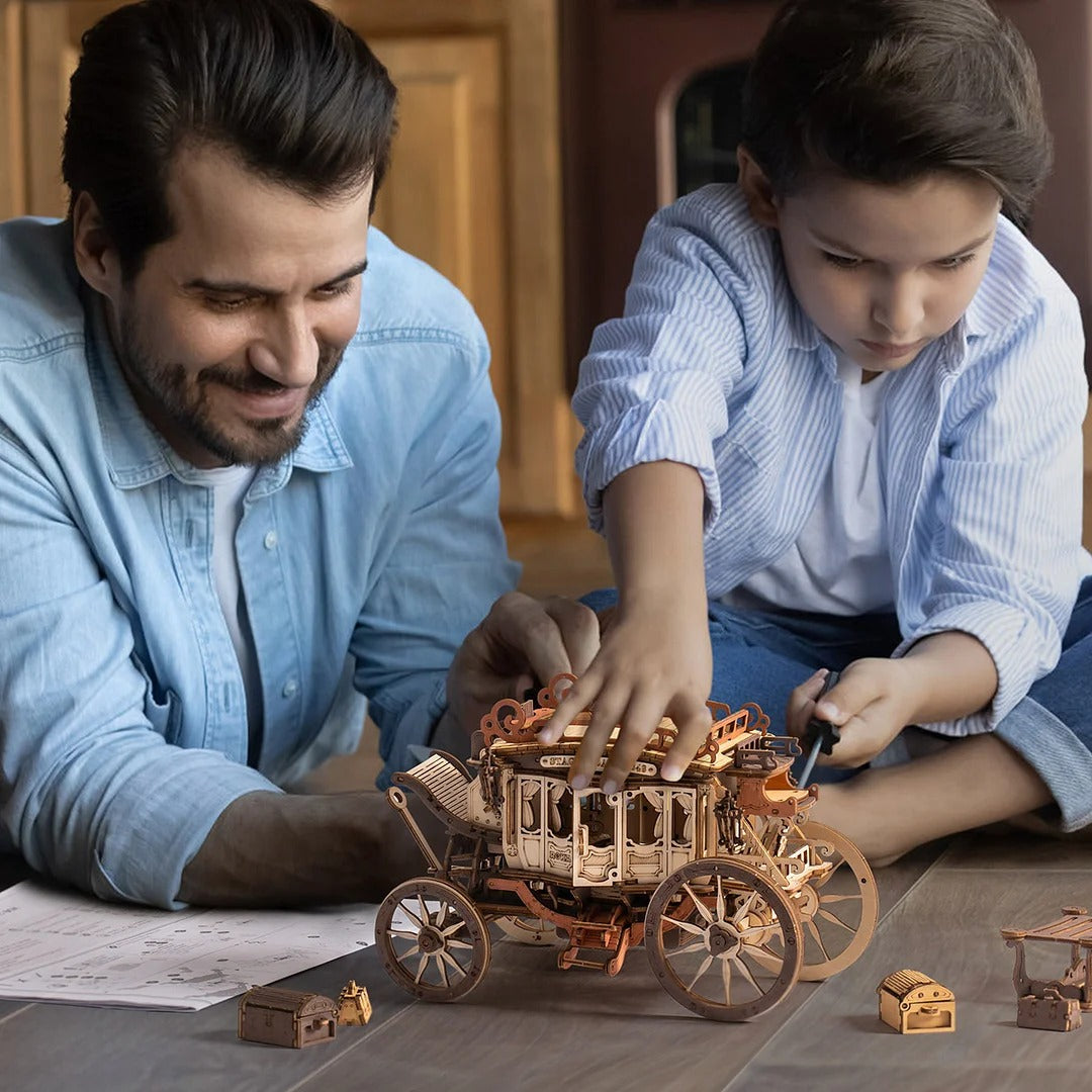 Robotime ROKR ステージコーチ メカニカルオルゴール 3D 木製パズル AMKA1