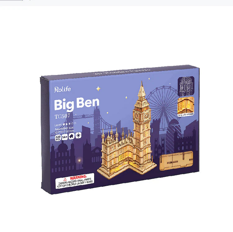 Robotime Rolife Big Ben With Lights TG507 Architecture 3D Wooden Puzzle