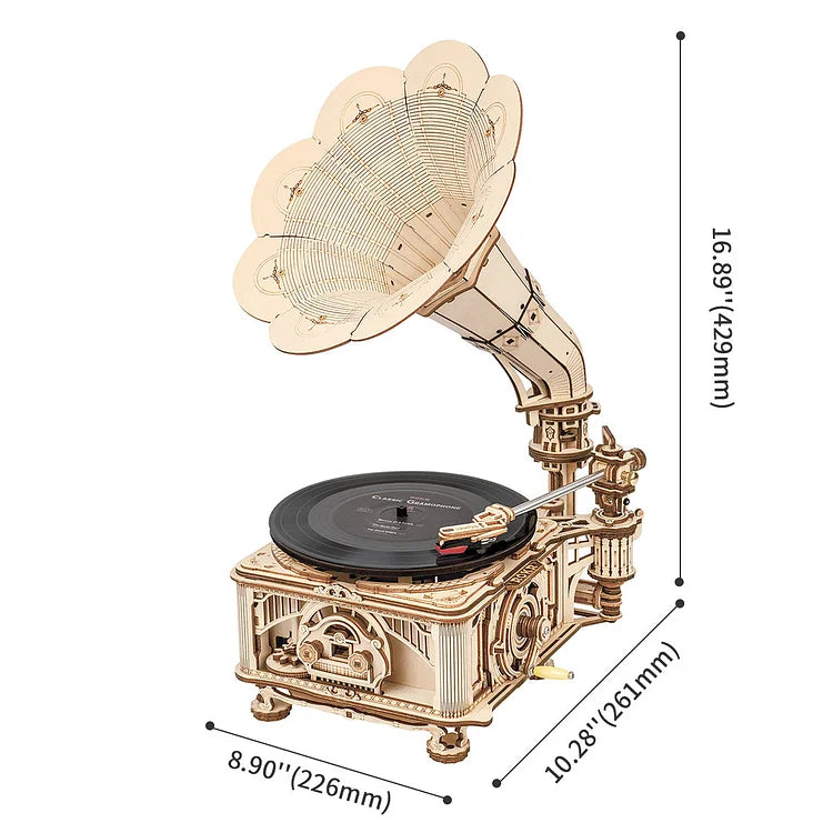 Robotime ROKR DIY Crank Classic Gramophone LKB01 (Hand Rotating)