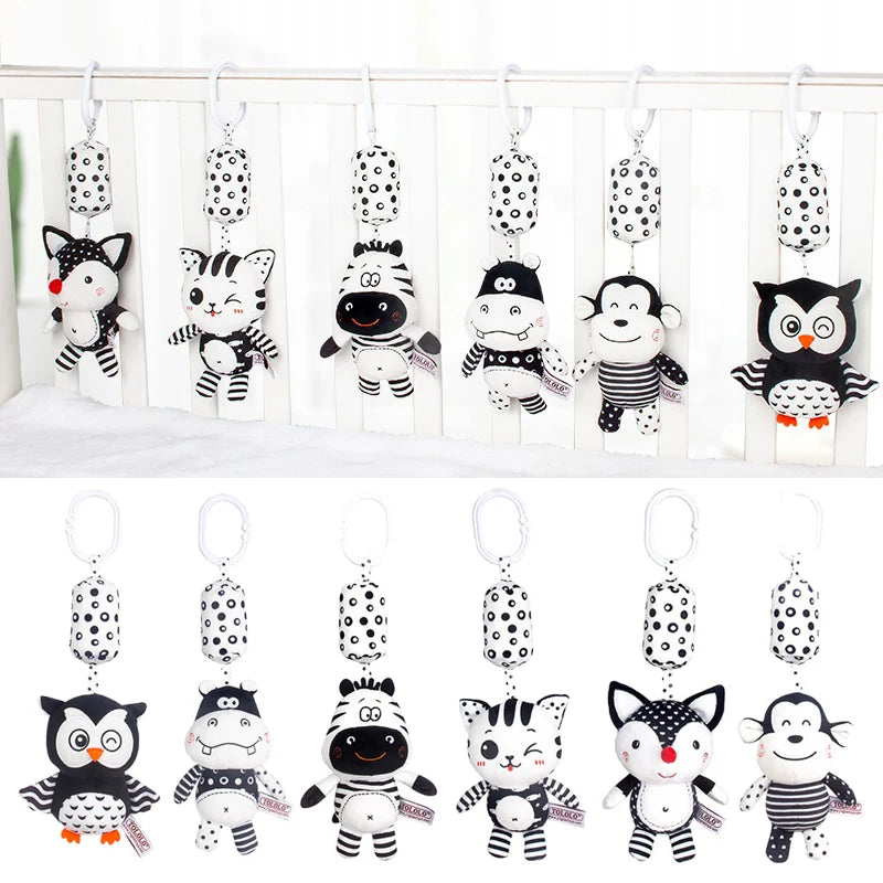 Black And White Hanging Soft Plush Rattle Toy