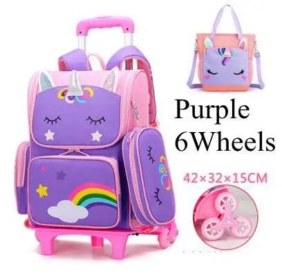 6 Wheels Trolley Bag Lunch Bag Pencil Case For Girls