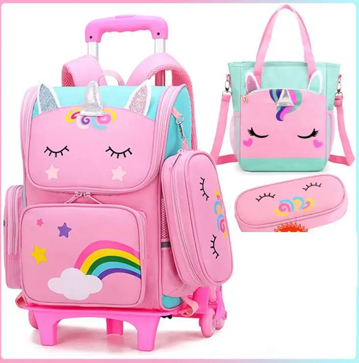 6 Wheels Trolley Bag Lunch Bag Pencil Case For Girls