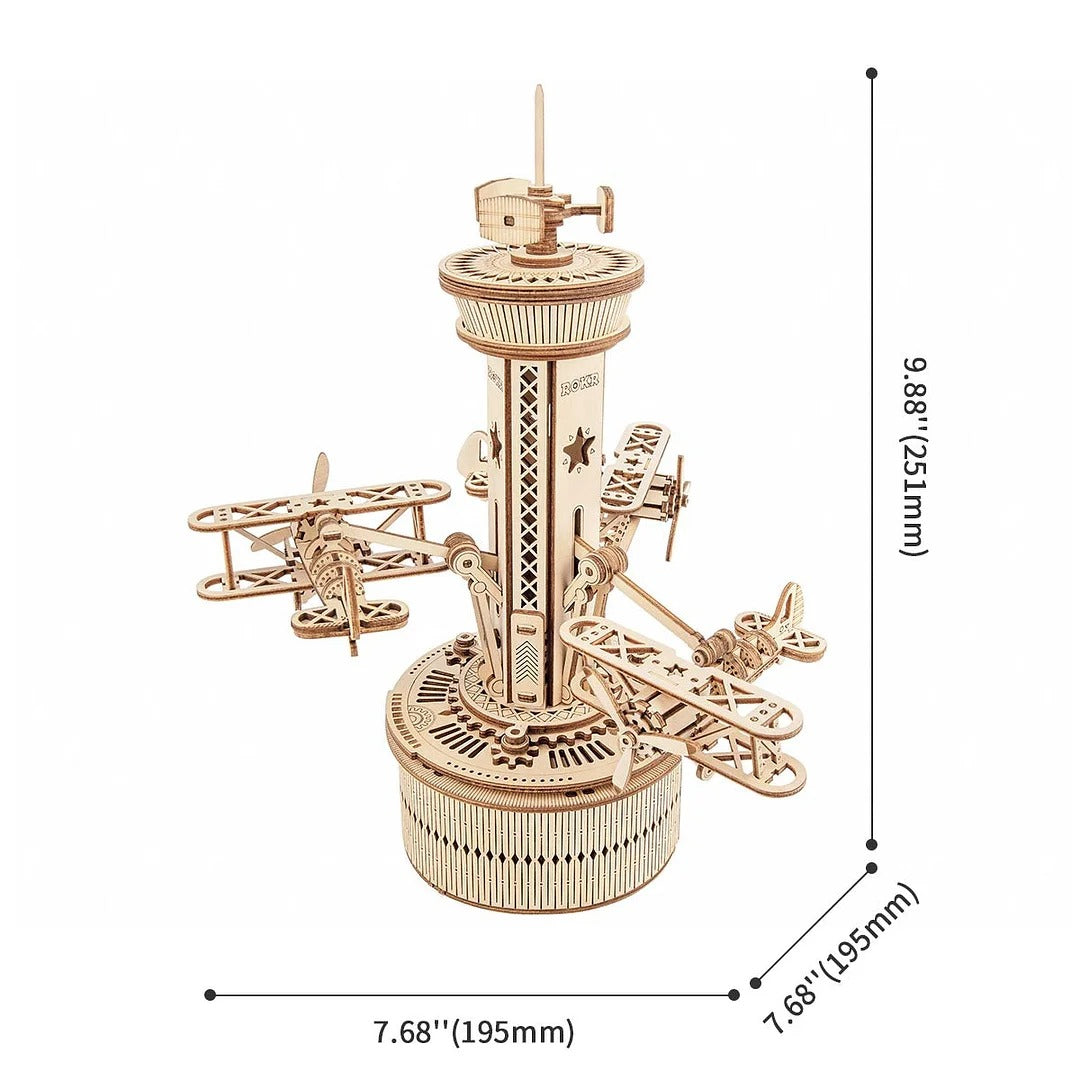 Robotime ROKR Airplane Control Tower Mechanical Music Box AMK41