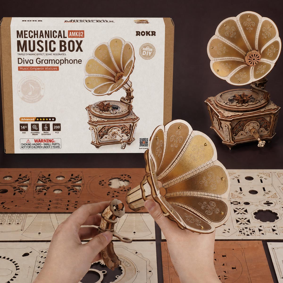 ROKR Diva Gramophone Music Box Wooden 3D Puzzle AMK82