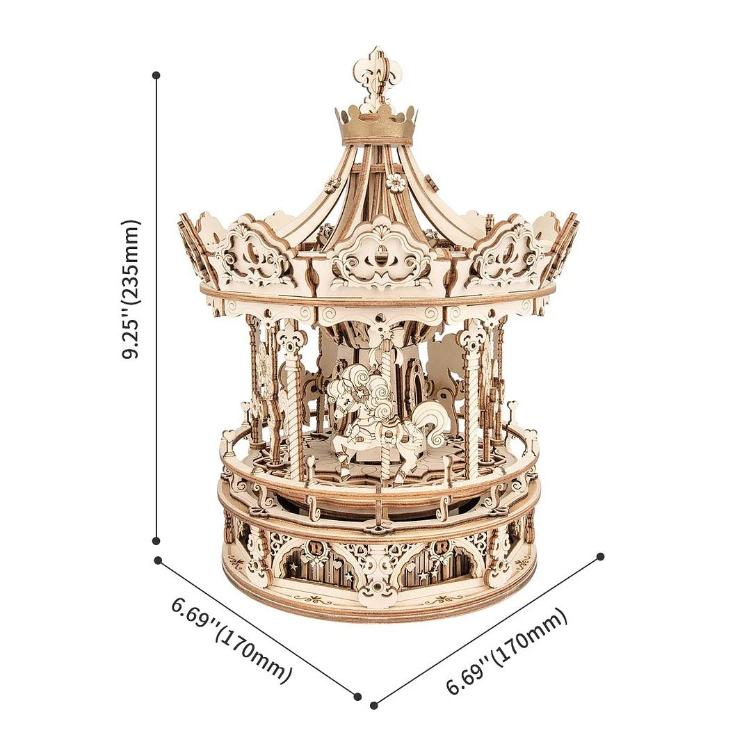 Robotime ROKR Romantic Carousel Mechanical Music Box 3D Wooden Puzzle AMK62