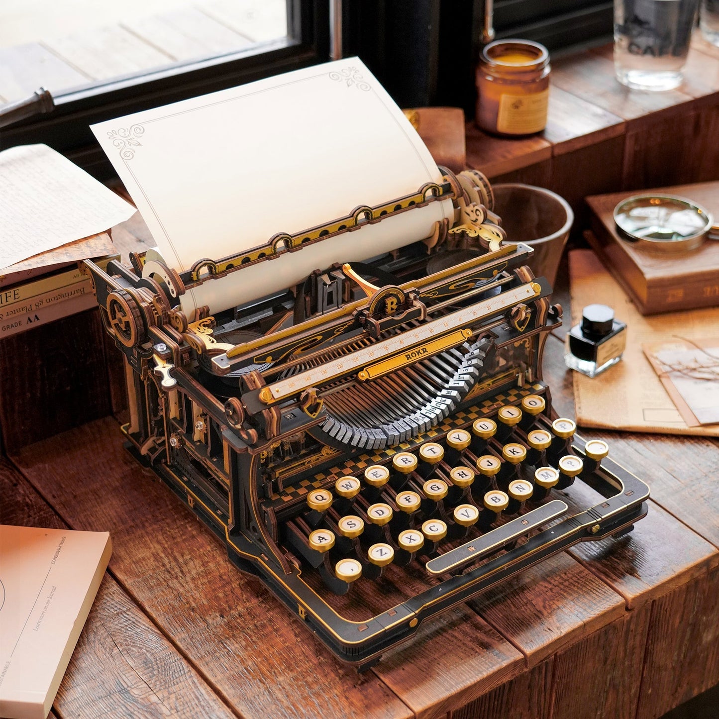 Robotime ROKR Mechanical Typewriter Wooden 3D Puzzle LK703B (Classic Version)