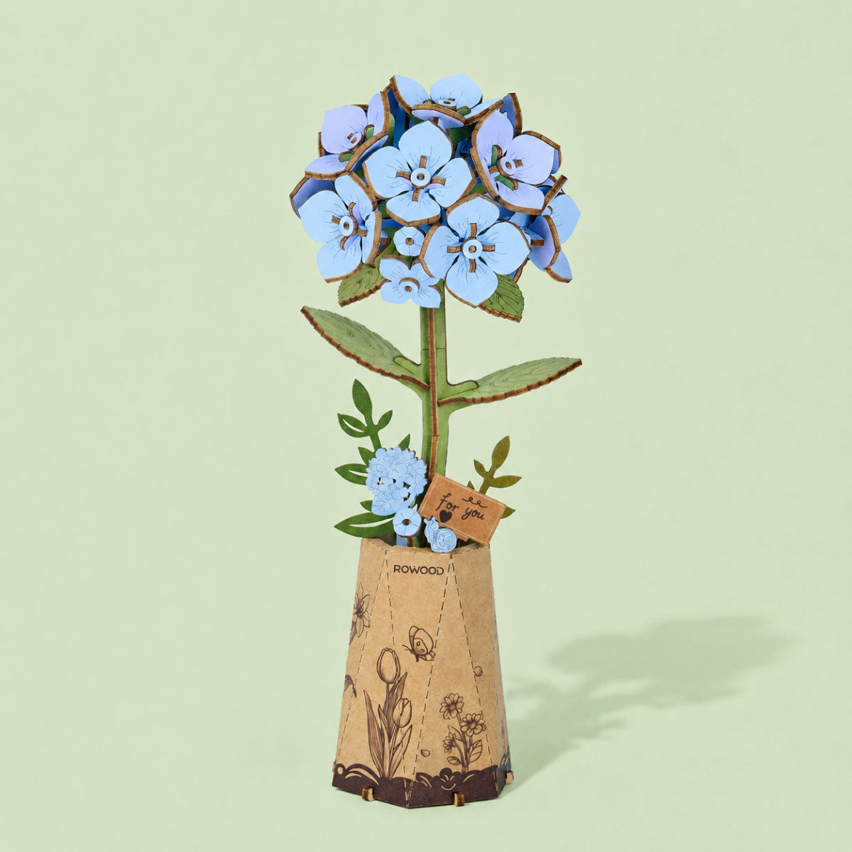 Robotime Rowood Blue Hydrangea DIY Flower Wooden 3D Puzzle