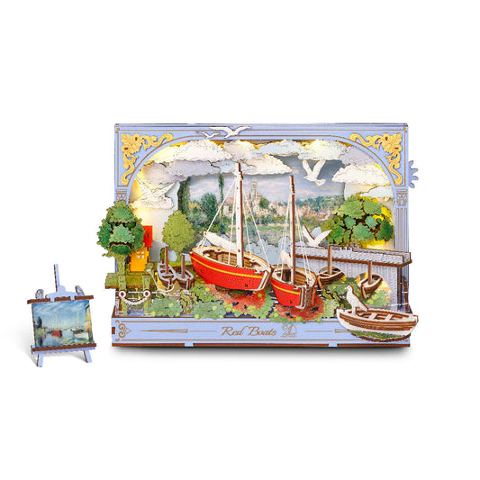 Robotime Rowood Red Boats Wall Art 3D Wooden Puzzle TH004
