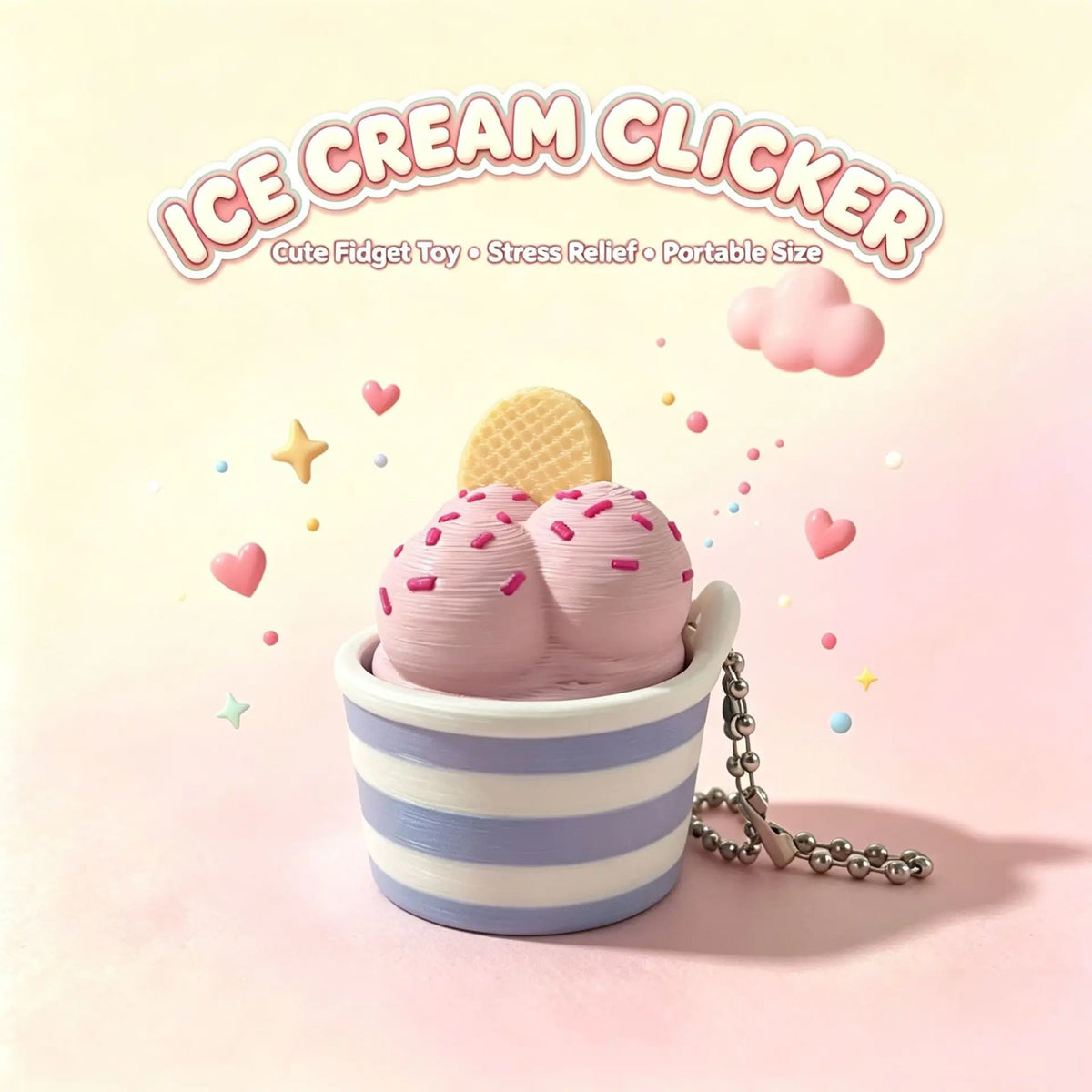 Ice Cream Cup Clicker Keychain