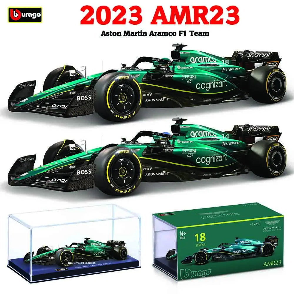 Bburago 1:43 F1 Aston Martin Aramco F1 Team AMR23 2023 #14 Alonso #18 Stroll Alloy Car Die Cast Model