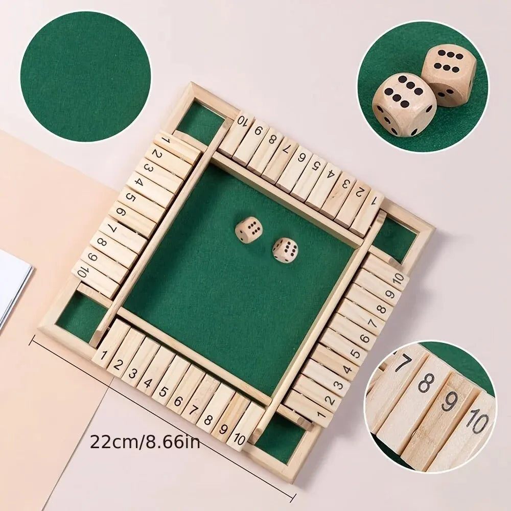 Wooden Dice Board Game Shut The Box for 4 Players