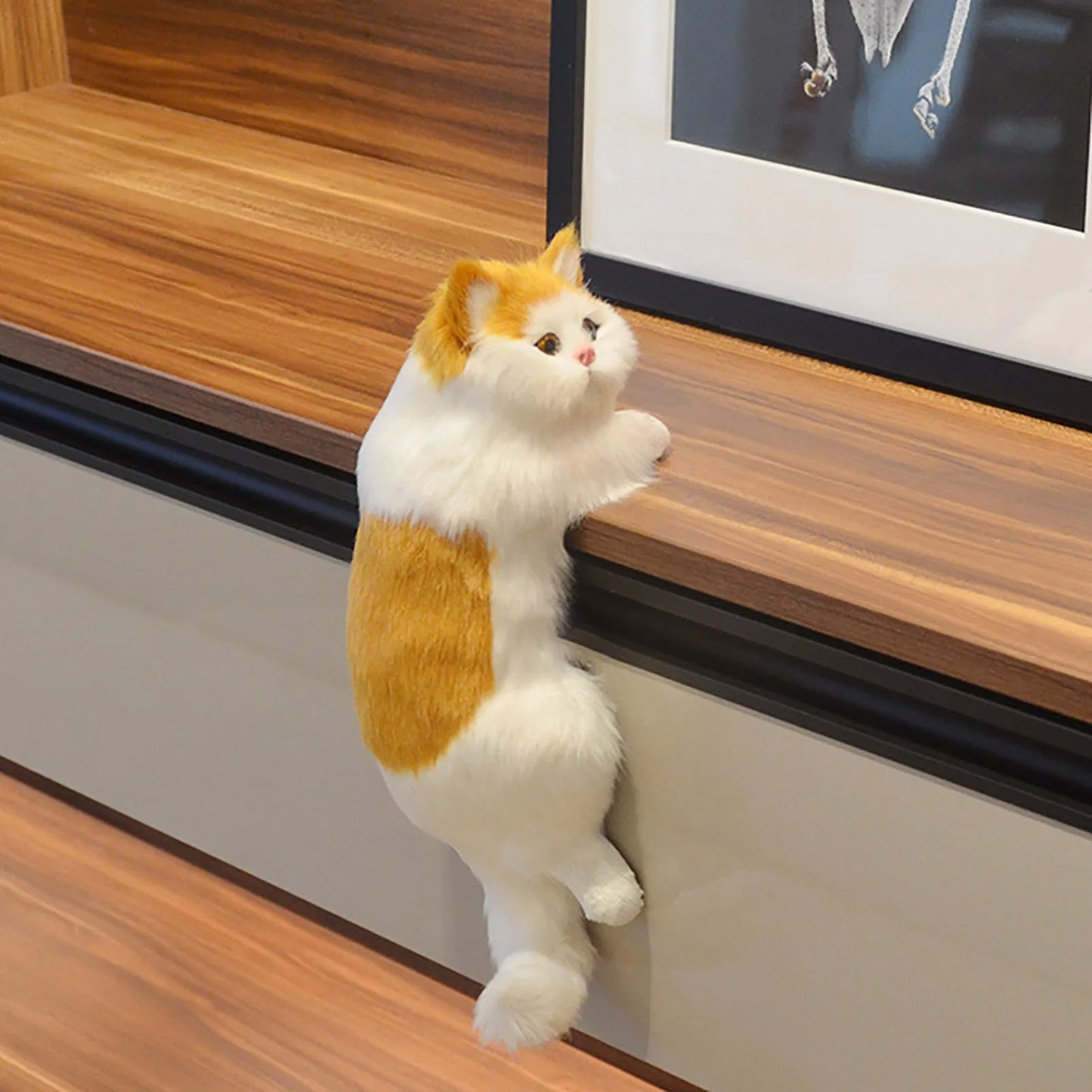 Realistic Furry Hanging Cat Simulation Plush Cat Doll Animal Figurines Home TV Decoration Cute Kitten Model Soft Toy Child Gift