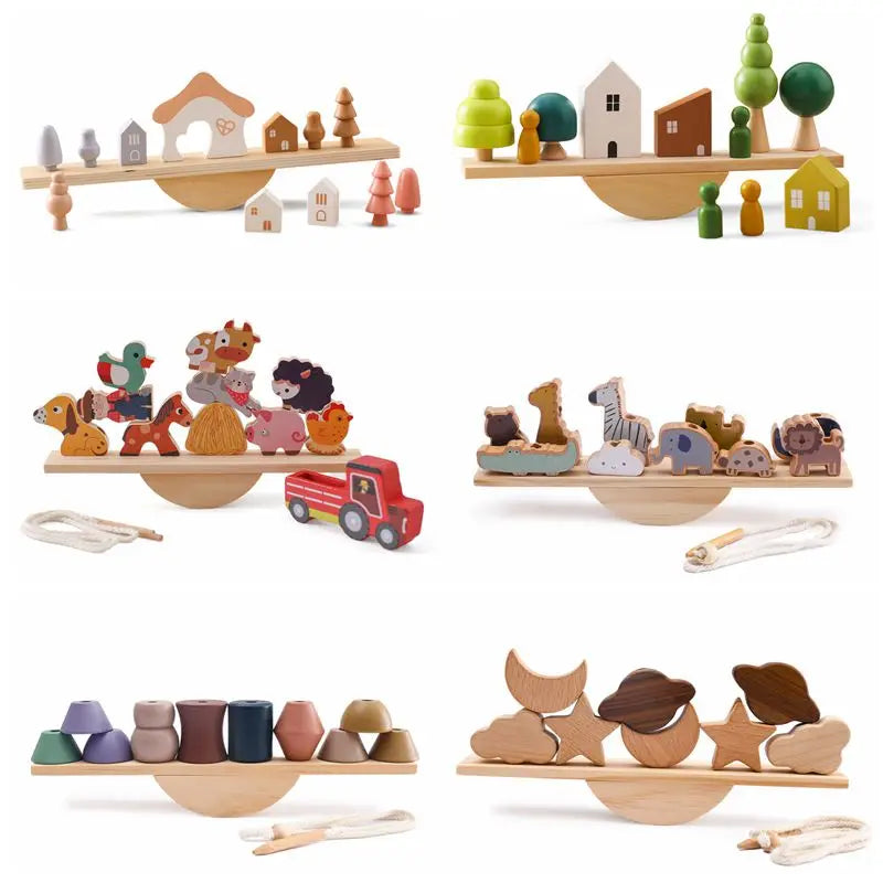 Wooden Baby Animal Balance Board Threading Toys