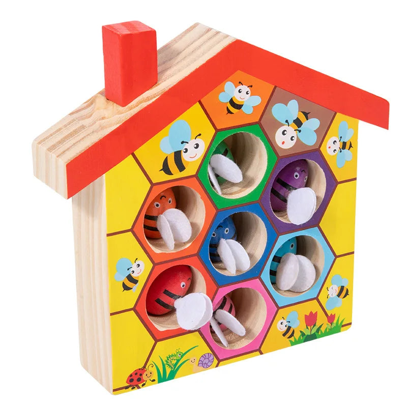 Wooden Bee House Bee to Hive Matching Game,