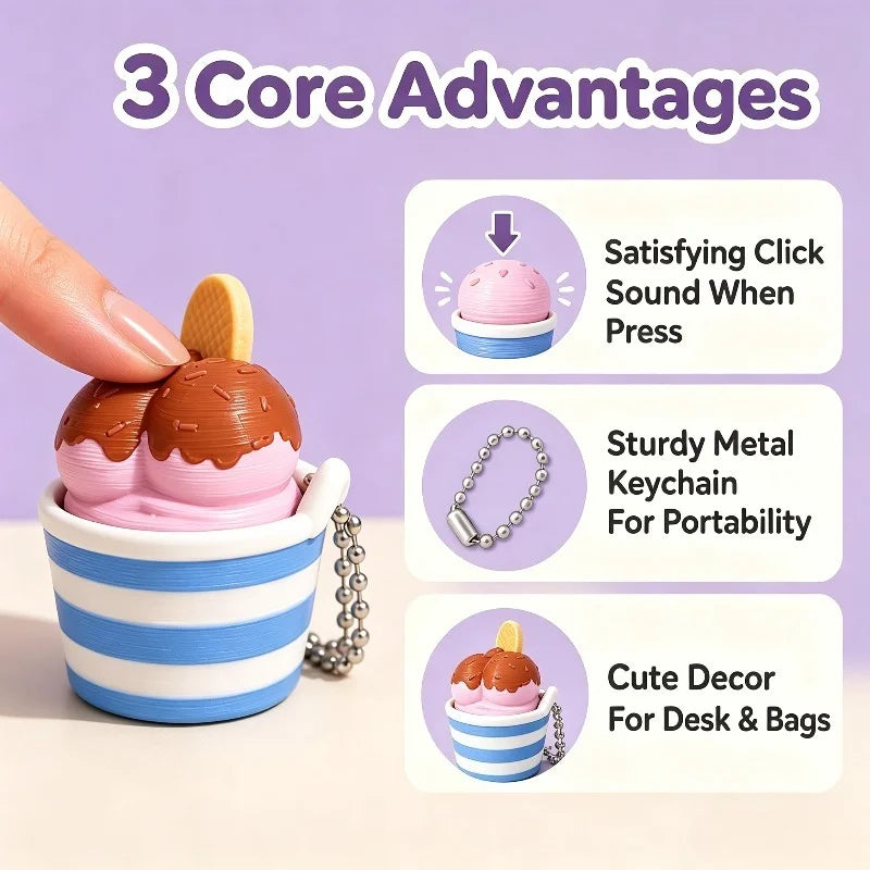 Ice Cream Cup Clicker Keychain