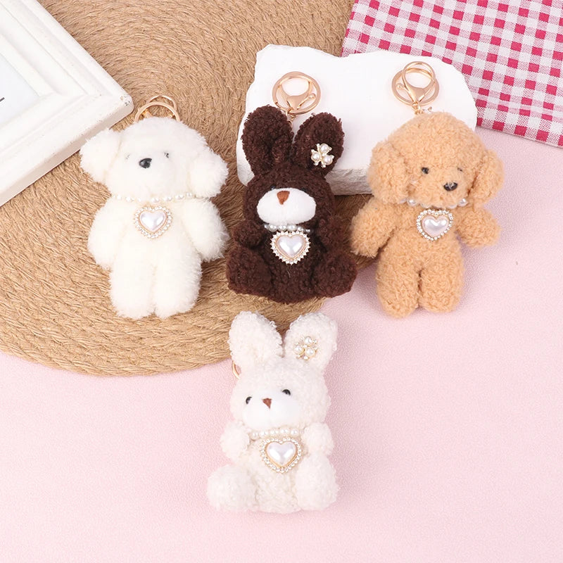 Kawaii Plush Rabbit Puppy Keychain Stuffed Animal Keyring Cartoon Plushies Doll Cute Bags Pendant For Girl Gifts