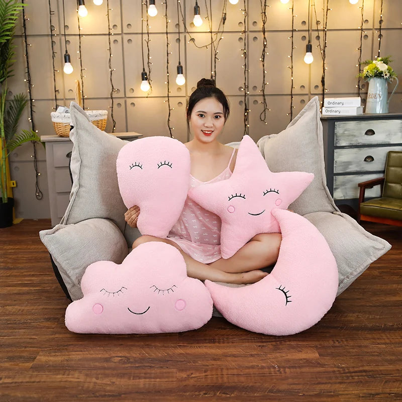 Smiling Cloud Moon Star Pillow