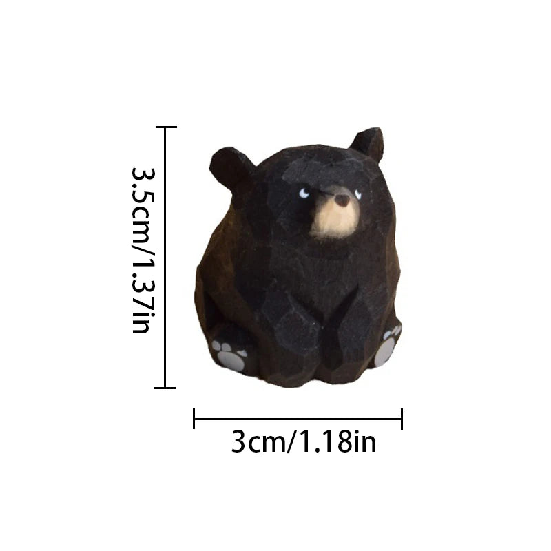 Hand Carved Miniature Solid Wood Bear Figurines