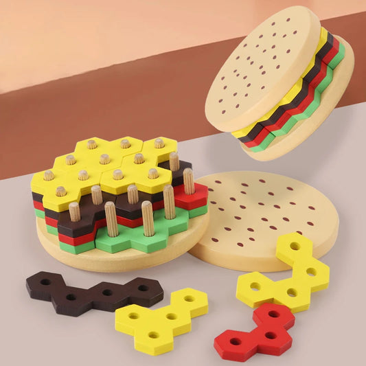 Hamburger Building Blocks Wooden Geometric Sorting and Stacking