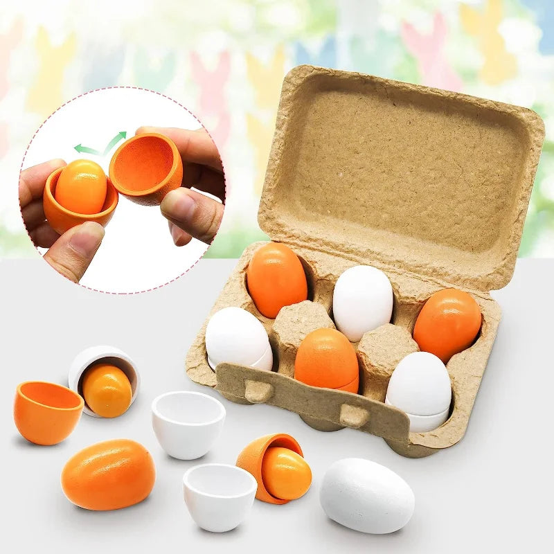 6pcs Wooden Eggs Toy Kitchen Pretend Play